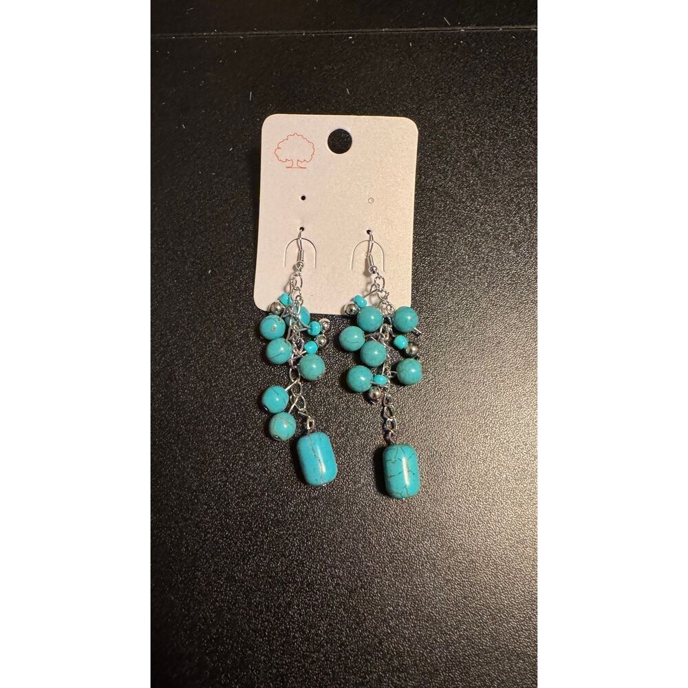 TURQUOISE BEADED DANGLE EARRINGS
